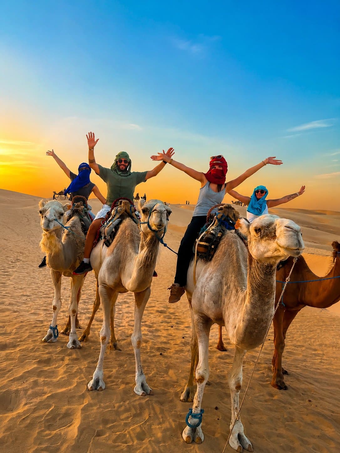 Une caravane guidée à travers les dunes jusqu'à un campement bédouin pour le thé et le coucher du soleil.